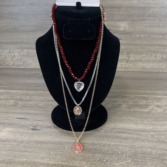 Melrose and Market Multi-Layer Long Necklace Set Miraculous Heart Pendant Charm - Picture 1 of 12